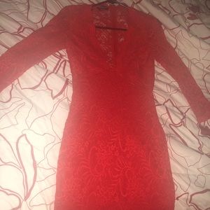 Bebe Red Lace Deep V dress Size S💃🏾